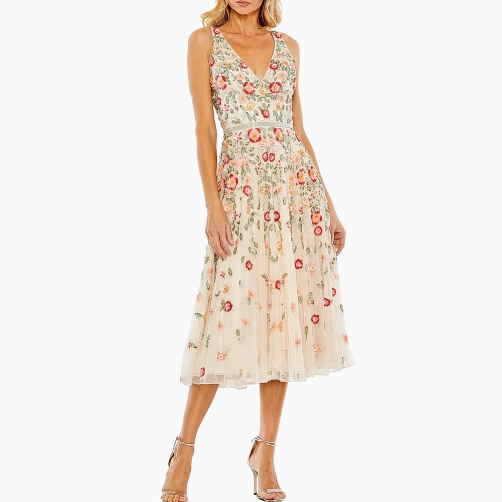 Mac Duggal Beaded Floral A-Line Cocktail Dress Multicolor Size 6 #MD577